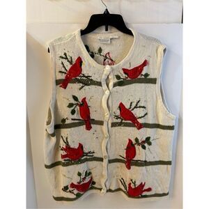 White Stag plus Vest Red Cardinals Birds (1x-2x?) 3D Beads Sequins Christmas